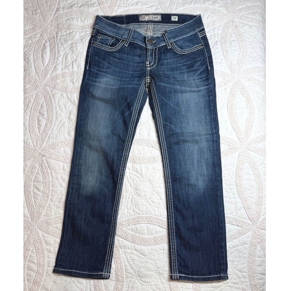 BKE Stella Straight Leg Crop Jeans Dark Wash Contrast Stitch Cowgirl Womens 29 - Picture 1 of 6